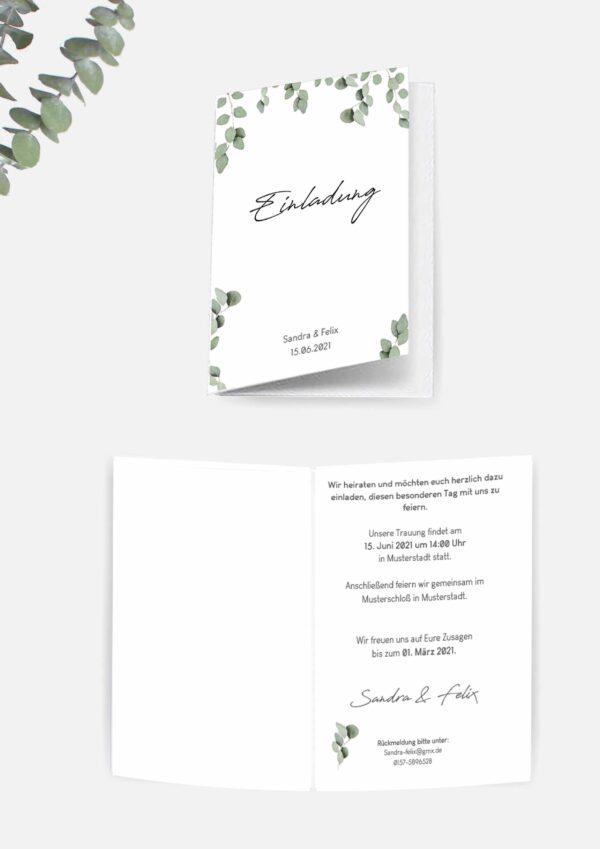 Hochzeitseinladung im Eukalyptus Design