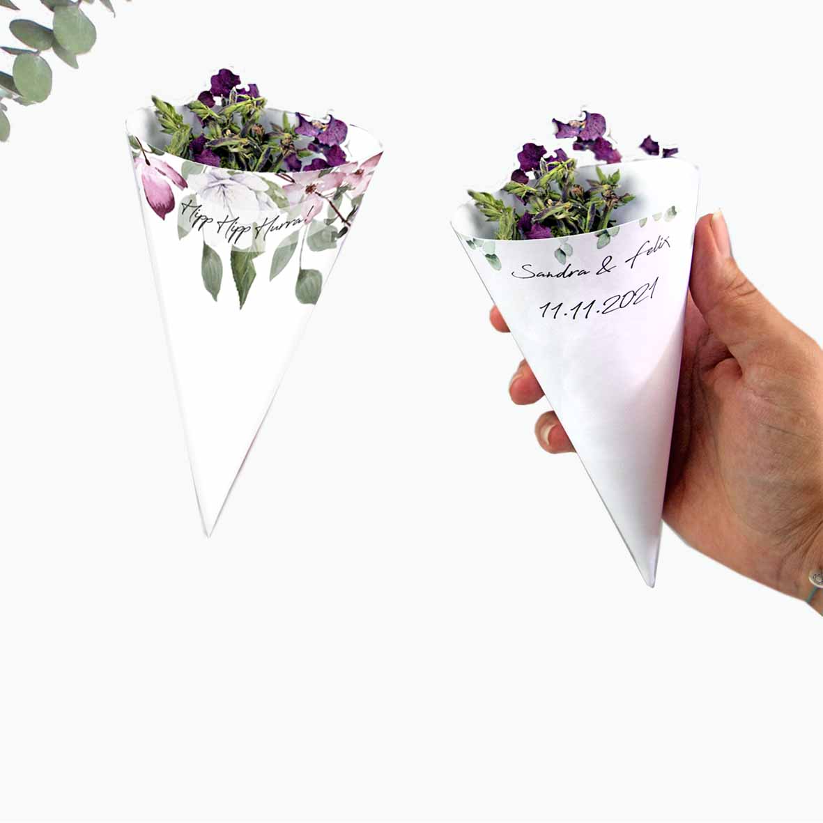 Druckvorlagen für individuelle Spitztüten für Blumen, Reis oder Konfetti