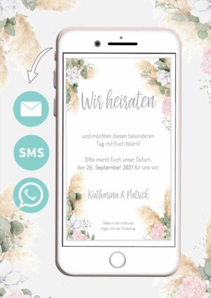 Save the Date Whatsapp Vorlage: Nachhaltig heiraten Dank digitaler Karten im Pampas Boho Design