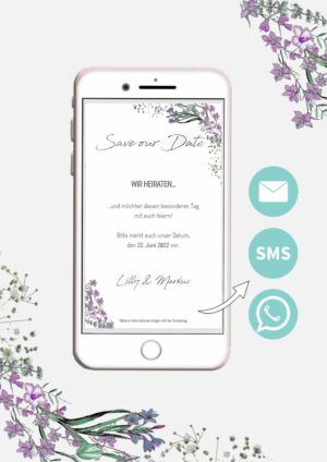 Save the Date Whatsapp Vorlage: Nachhaltig heiraten Dank digitaler Karten im floralen Wildblumen Design