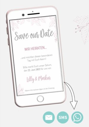 Save the Date Whatsapp Vorlage: Nachhaltig heiraten Dank digitaler Karten im modernen schlichten Design