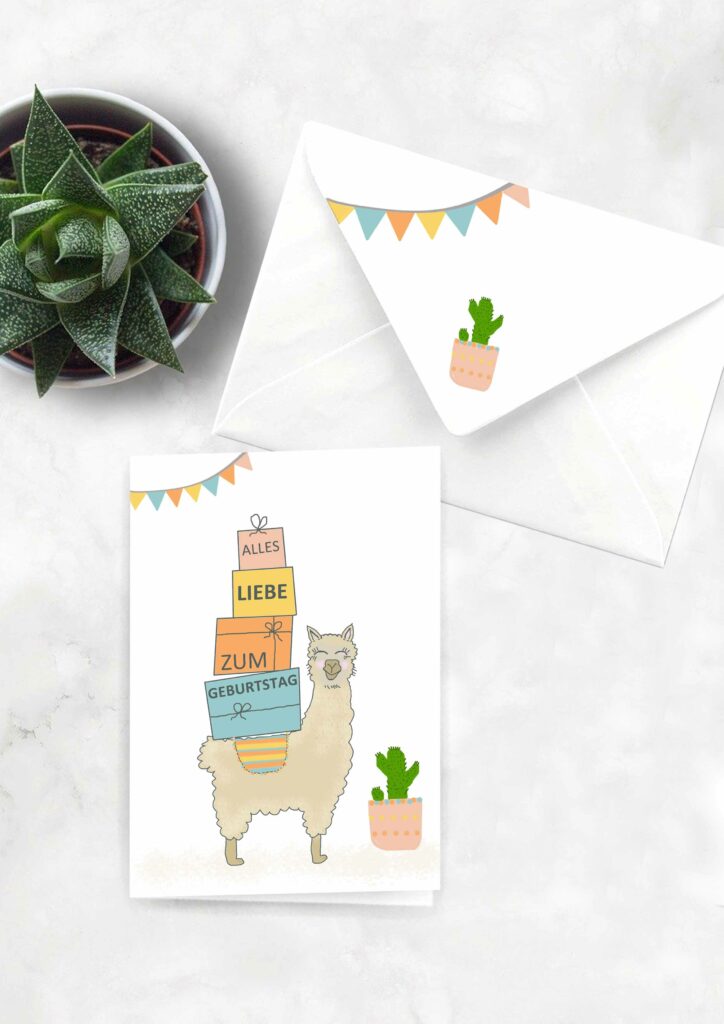 Papyrus Geburtstagskarte „Partyhut Lama“ – Mit Goldsiegel, 15,2 X 11,4 Cm – Inkl. Umschlag