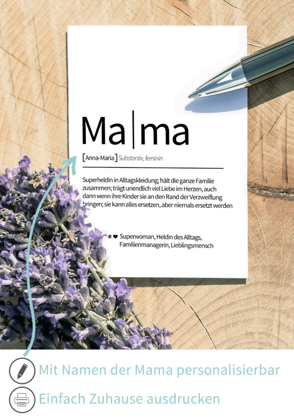 DIY Karte zum Muttertag Mama Definition Karte zum ausdrucken