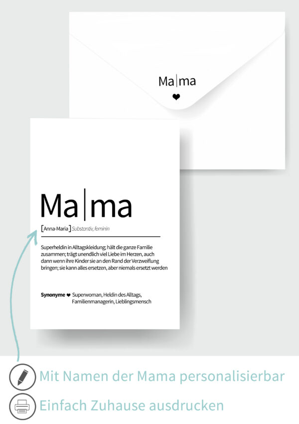 DIY zum Muttertag Mama Definition Karte zum ausdrucken