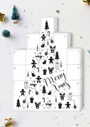 Druckvorlagen für einen Adventskalender zum basteln und befüllen mit Weihnachtssymbolen