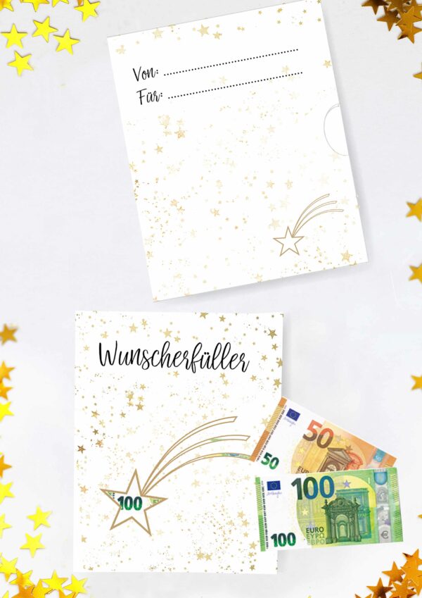 Geldgeschenk Karte basteln mit Sternen Wunscherfüller Sternschnuppe