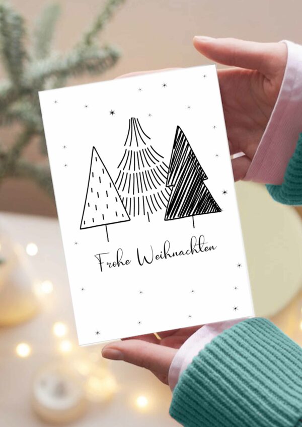 Vorlagen Weihnachtskarten Weihnachtsbaum schwarz weiß ausdrucken und basteln
