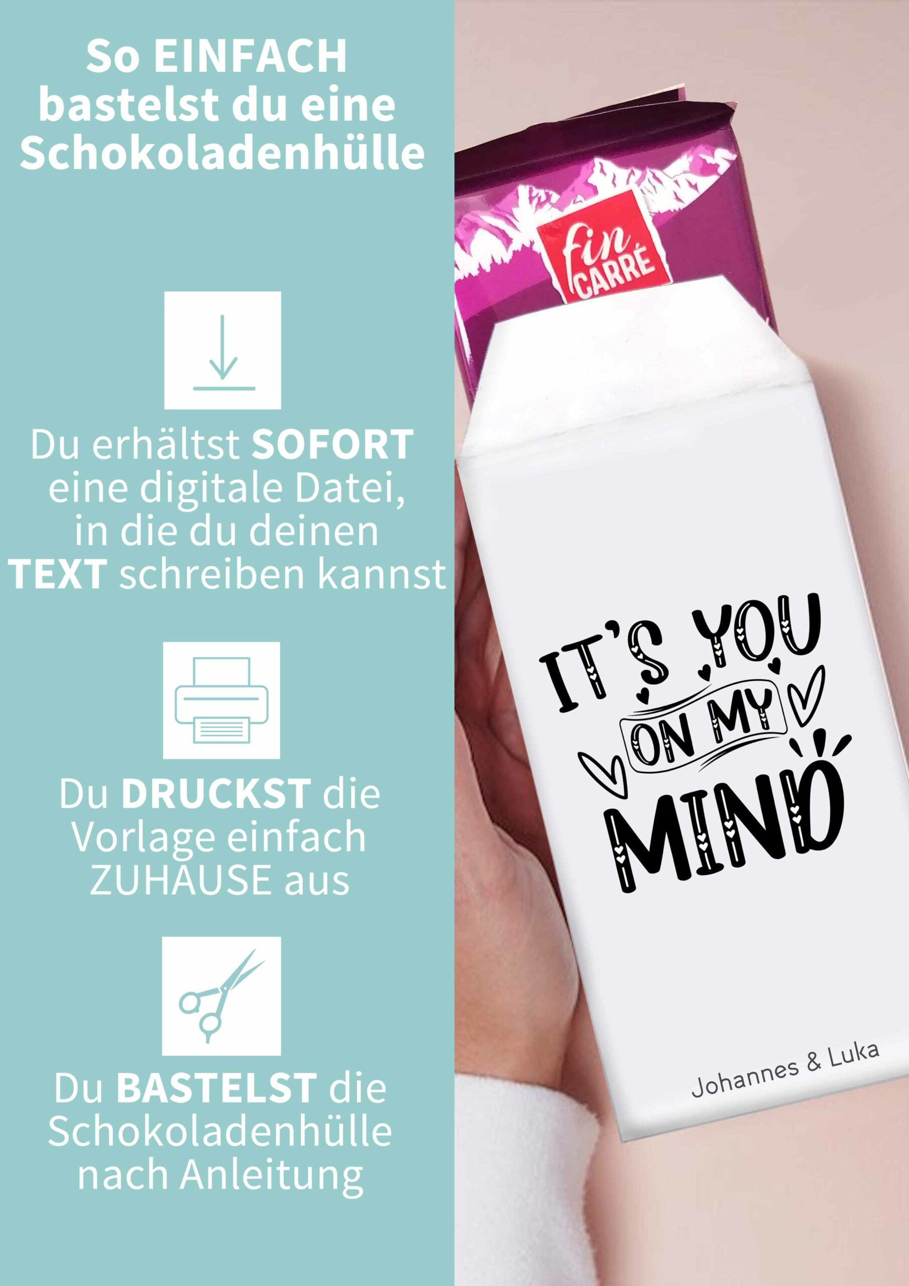Schokoladentafelhülle als Geschenk zum Valentinstag oder für Freunde oder Arbeitskollegen