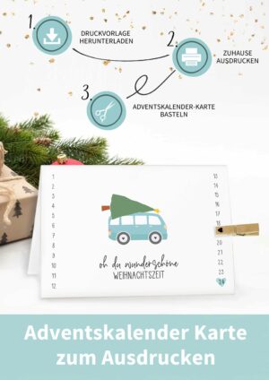 DIY Weihnachtsbus Adventskalender Karte basteln mit Vorlage