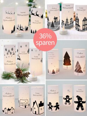 Druckvorlage personalisierbaren Teelichtschirm basteln Windlicht Weihnachtsdorf