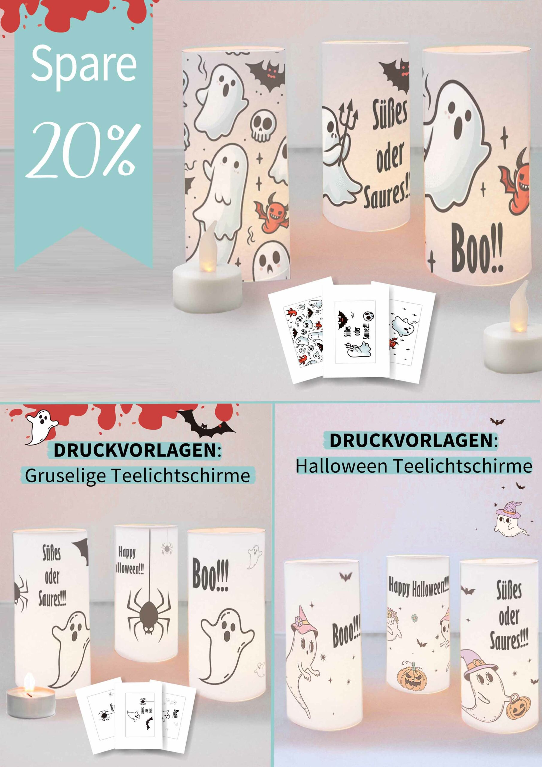 DIY Windlichter zu Halloween basteln Vorlage und Bastelanleitung